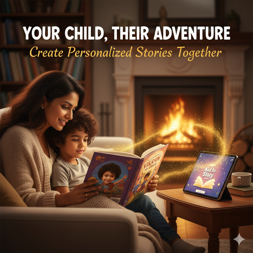Open glowing storybook with a child hero jumping out